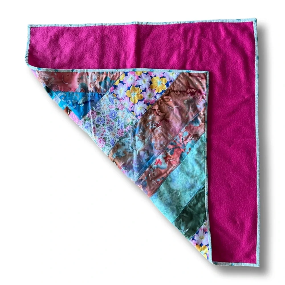 Handmade Baby Cotton Crazy Quilt with Vintage and Batik Fabrics